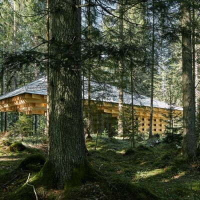 Haus im Wald - Raum der Stille: Krün 2018; Architekturbüro: Studio Lois in Arbeitsgemeinschaft mit Kengo Kuma, Innsbruck