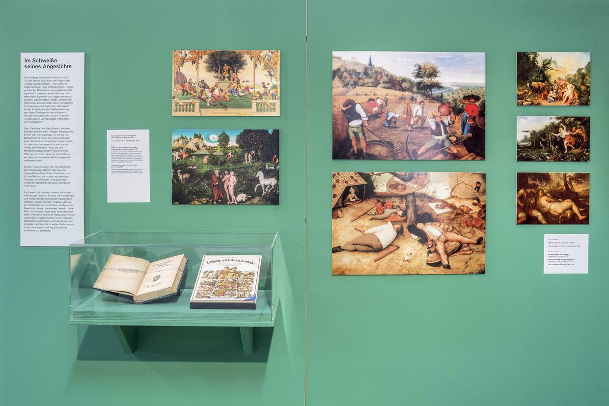 Fotorundgang durch die Sonderausstellung "Utopie Landwirtschaft". Detailansicht des Ausstellungsbereiches "Arkadien Leben wie im Paradies".