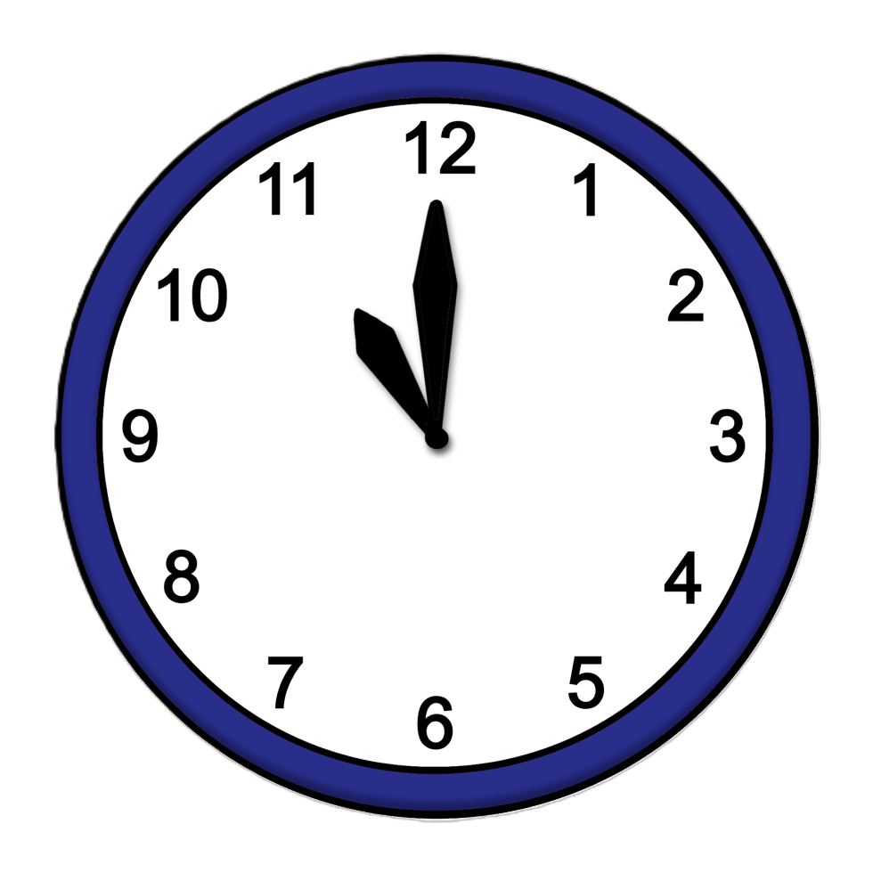 Das Ziffernblatt einer Uhr, deren Zeiger 11 Uhr anzeigen.
